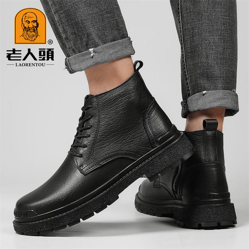 LAORENTOU Men's Leather Round Toe Oxford Boots