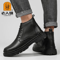 LAORENTOU Men's Leather Round Toe Oxford Boots
