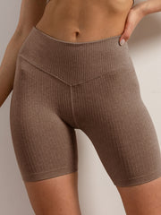 Ribbed High Stretch Sports Shorts Seamless Yoga Fitness Workout Shorts