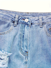 High Waist Distressed Loose Fit Denim Pants Women's Jeans