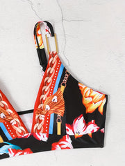 Floral & Chain Print Bikini Set High Stretch Two Piece
