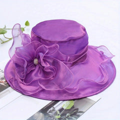 Organza Sun Hat Mesh Flower Foldable Travel Beach UV Protection Church Derby