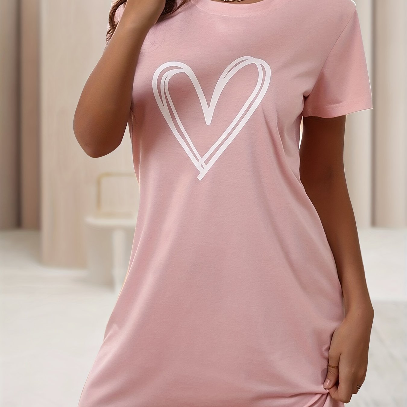 Heart Print Short Sleeve Nightdress