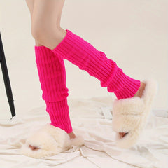 Solid Ribbed Leg Warmers Knee High Socks Women's Stockings