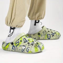 Men's Graphic Print Platform Clogs Hollow Out Garden Shoes