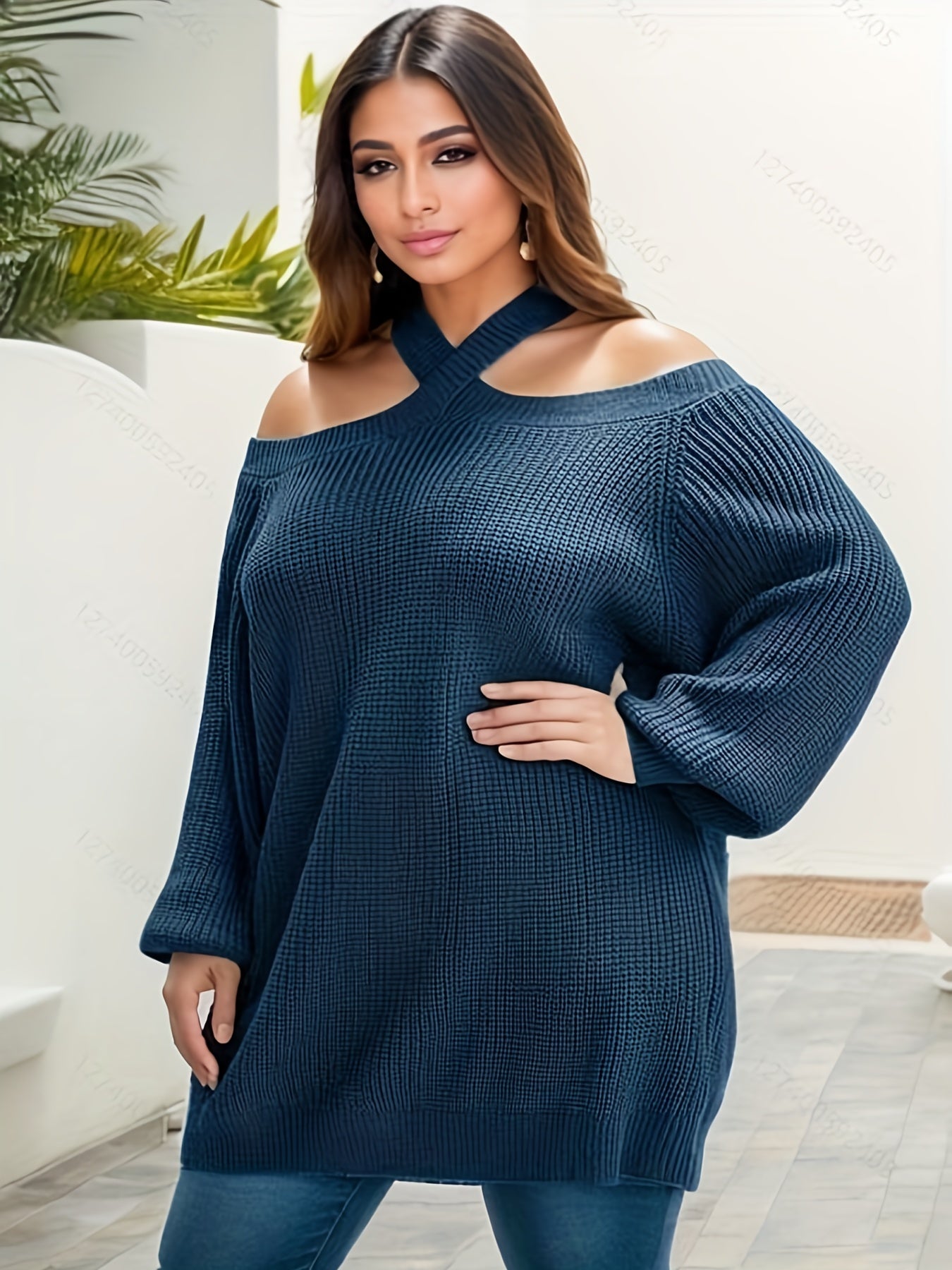 Cold Shoulder Lantern Sleeve Knit Sweater