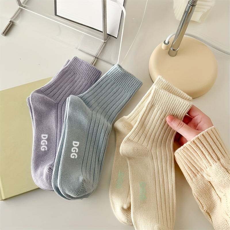 5 Pairs Striped Crew Socks Women's Stockings