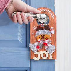 Christmas Door Handle Wooden Sign Hanging Decoration Santa Claus Reindeer