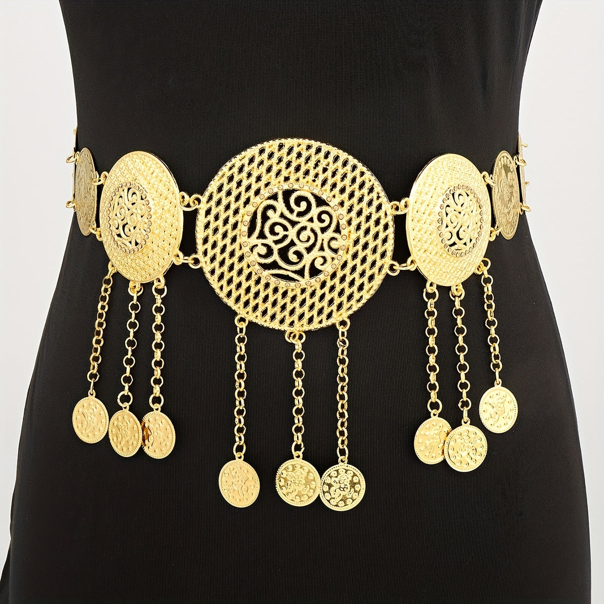 Metal Tassel Round Waist Chain for Dance Party Ethnic Waistband