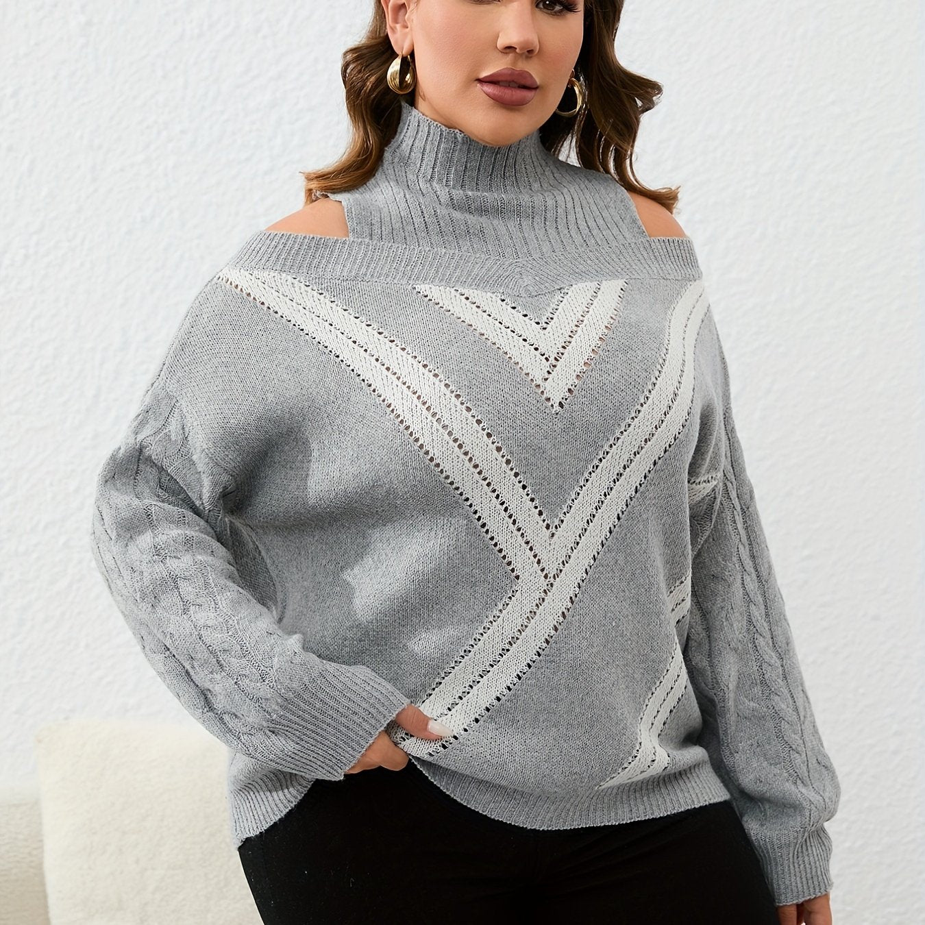 Geo Print Cold Shoulder Knit Top