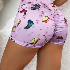 Butterfly Print Lounge Bottoms Elastic Waistband Shorts Womens Loungewear
