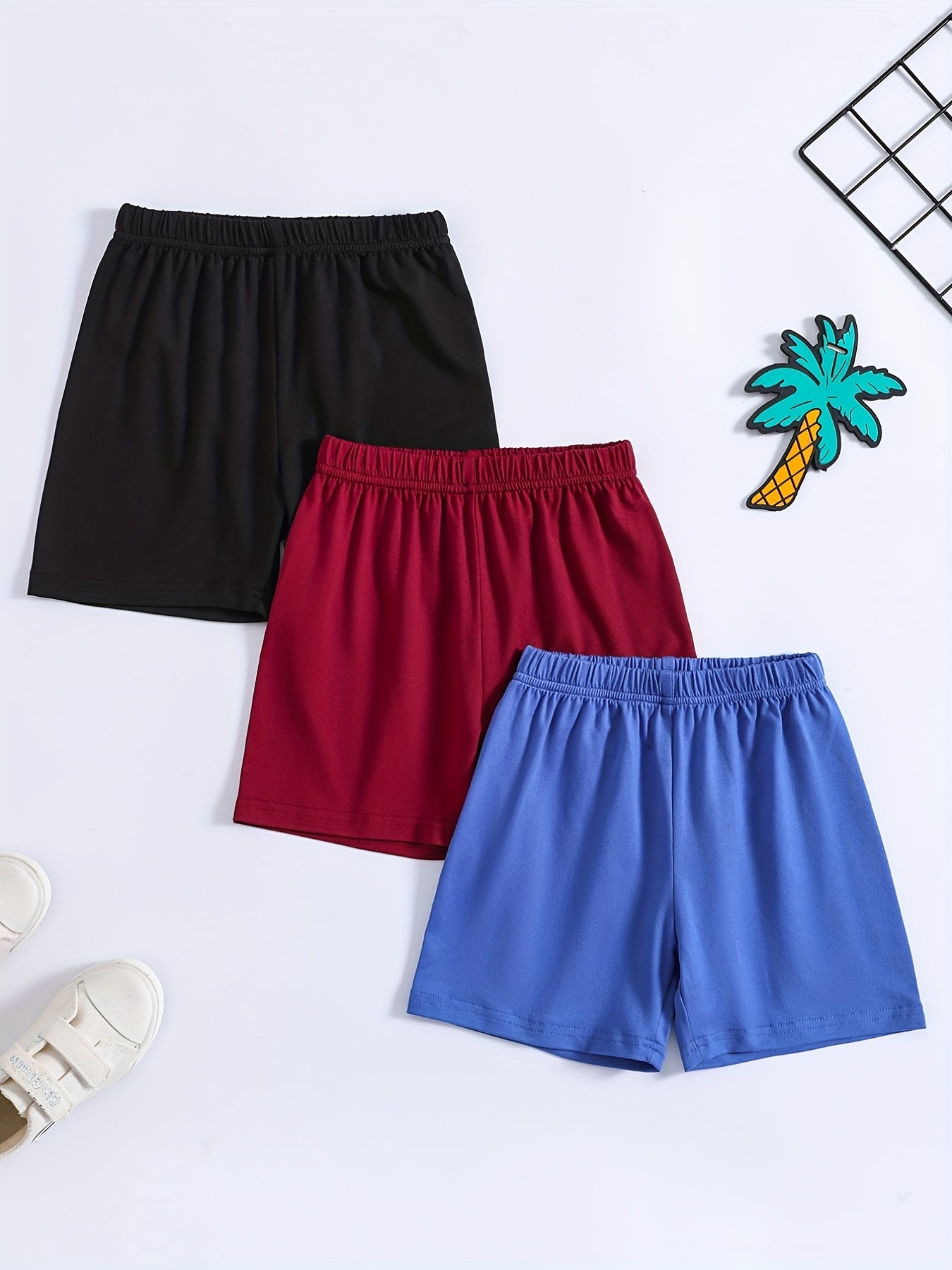 3pcs Boys Comfortable Solid Shorts Quick drying For Summer