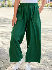 Elastic Waist Wide Leg Pants Casual Pocket Loose Pants