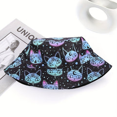 Halloween Cat Print Bucket Hat Unisex Fisherman Cap