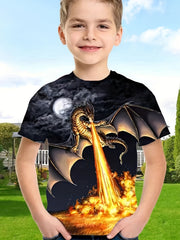 3D Dragon & Fire Pattern T shirt For Kids Short Sleeve Top Casual Tee