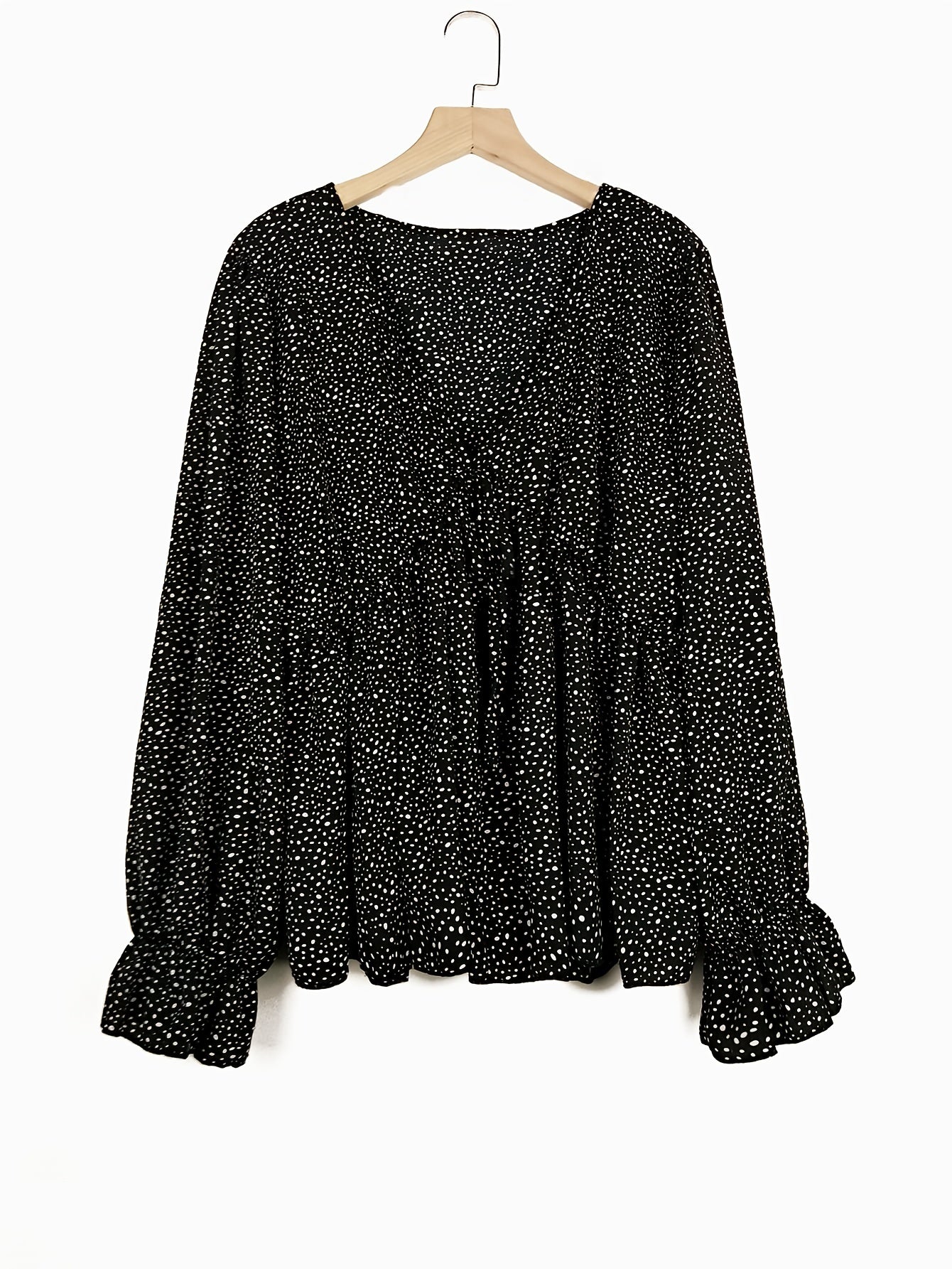Polka Dot V Neck Peplum Blouse
