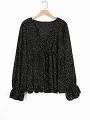 Polka Dot V Neck Peplum Blouse