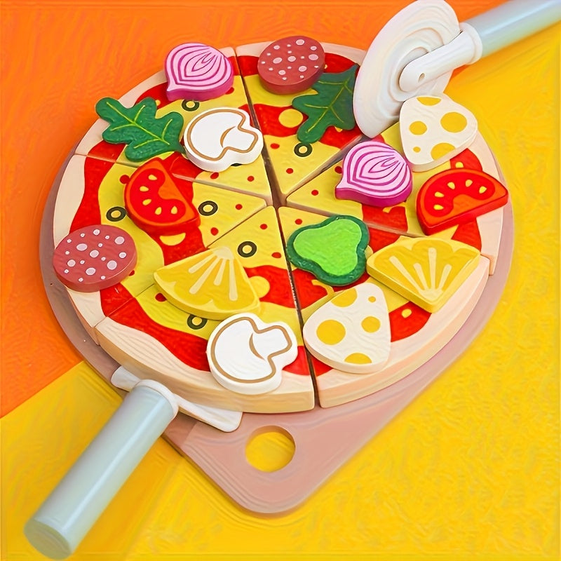 KABI Pizza Chef Junior Toy Reusable Stickers DIY Food Slicer Wood Kitchen