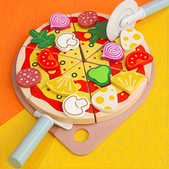 KABI Pizza Chef Junior Toy Reusable Stickers DIY Food Slicer Wood Kitchen