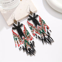 Long Beaded Tassel Earrings Bohemian Style Fringe Drop Earrings
