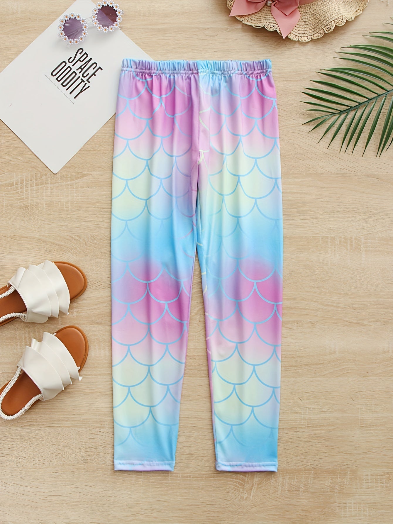 Girls Fish Scale Leggings Gradient Activewear for Sports Running Jogging Gift