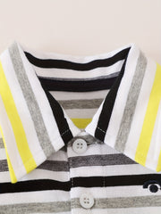 Cartoon Car Shorts & Striped T Shirt Set For Kids Breathable Cotton