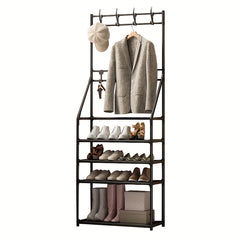 Shoe Storage Rack With Clothes Storage Shelf & Hooks
