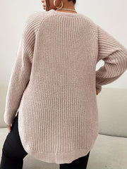 Plus Solid Raglan Sleeve Round Neck Pullover Sweater