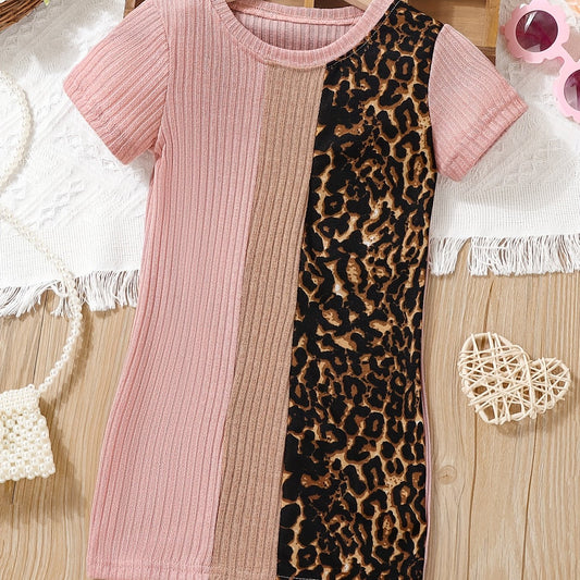 Toddler Girls Short Sleeve Leopard Casual Dress Kids Summer Clothes