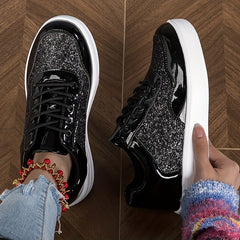 Sequins Decor Low Sneakers Round Toe Skate Shoes