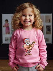 Christmas Santa Print Girls Pullover Sweatshirt Long Sleeve Crew Neck Tops