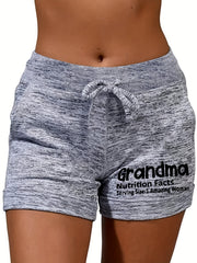 Letter Print Drawstring Casual Shorts for Women