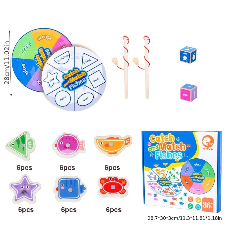 Wooden Fishing Toy: Colorful Shape Matching Game for Kindergarten