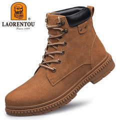 Men's Combat Boots Padded Collar Lace-up Walking Shoes Army Boots