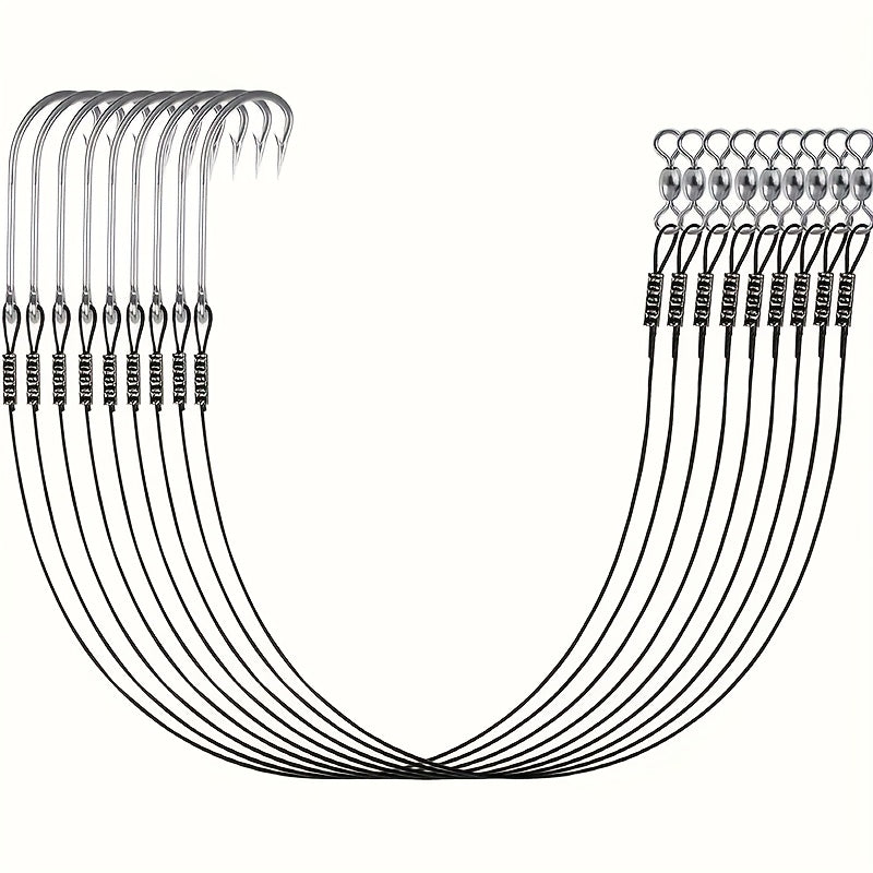 24pcs Steel Leaders Long Shank Hook Surf Fishing Leader Wire Forged Hook