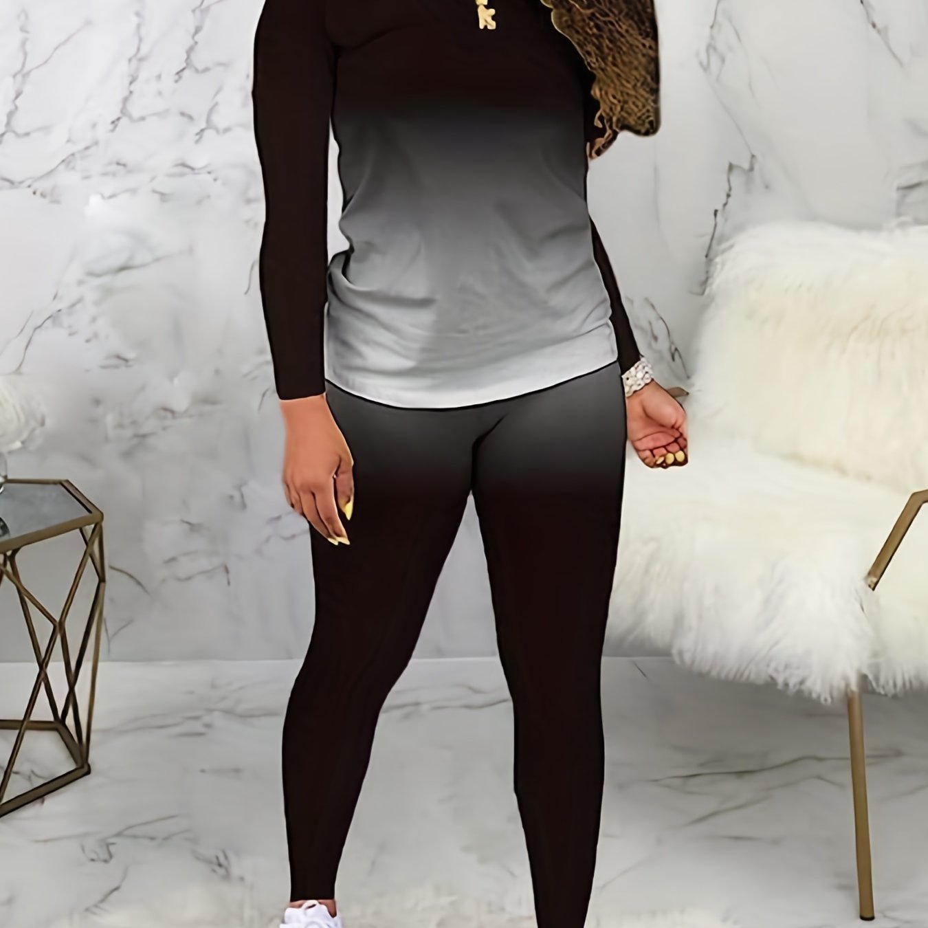 Women's Plus Ombre Print Top & Pants Set