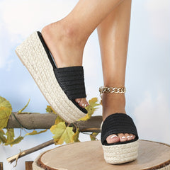 Women's Platform Espadrille Sandals Boho Style Open Toe Slip On Wedge Shoes