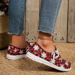 Women's Winter Snow Boots Snowflakes & Plaid Print Non Slip Lace up Shoes