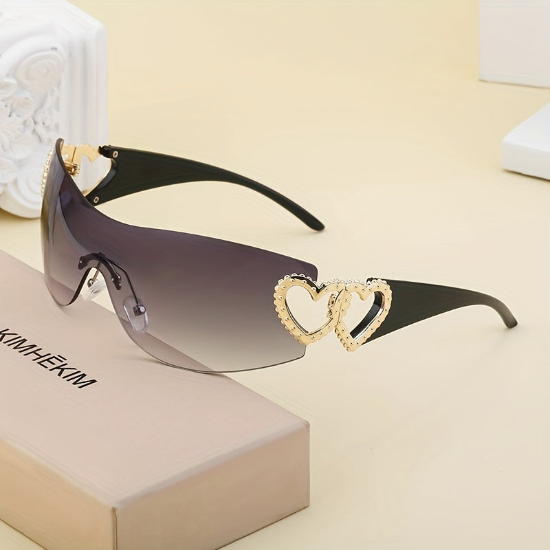 Y2K Heart Charm Sunglasses UV400 Gradient Rimless Glasses