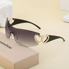 Y2K Heart Charm Sunglasses UV400 Gradient Rimless Glasses