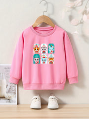 Christmas Cartoon Animals Cards Print Girls Casual Pullover Sweatshirt