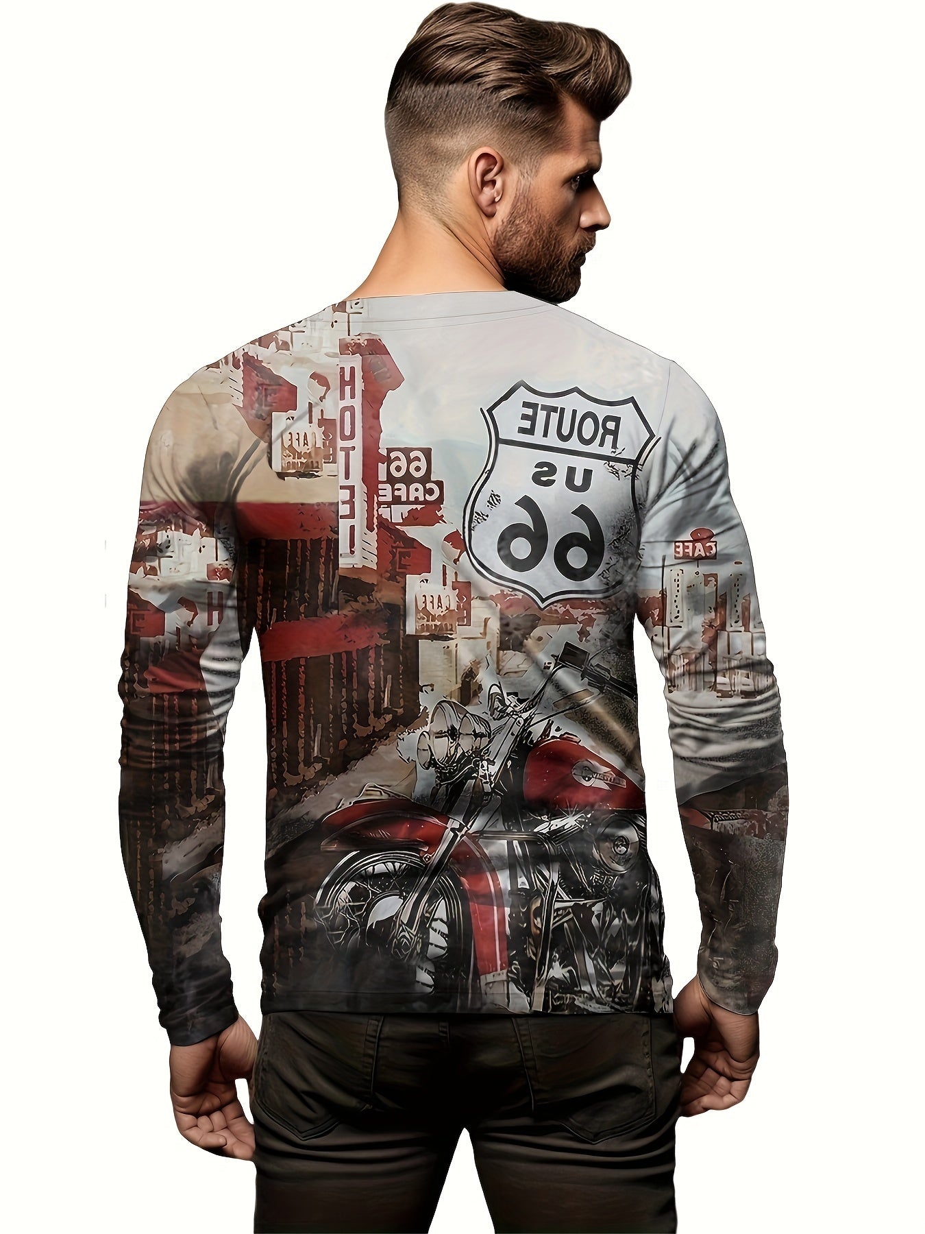 ROUTE US 167 Motorcycle Print Men's Long Sleeve Tee