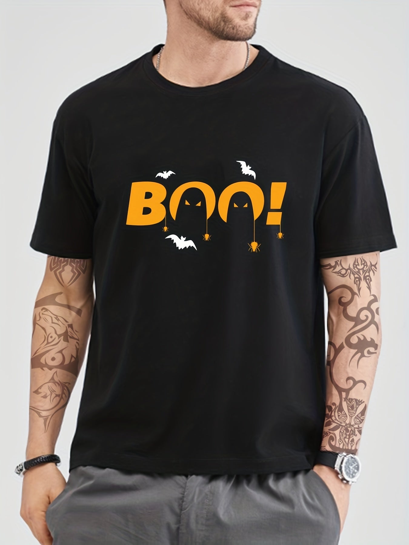 Cotton Ghost & Bat Print Halloween Men's Graphic Tshirt