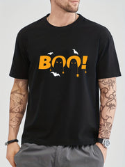 Cotton Ghost & Bat Print Halloween Men's Graphic Tshirt