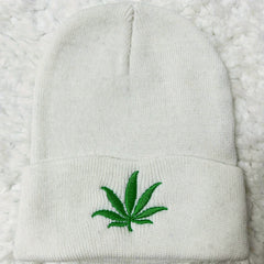 Weed Leaf Embroidery Hip Hop Knitted Hat Caps for Men and Women