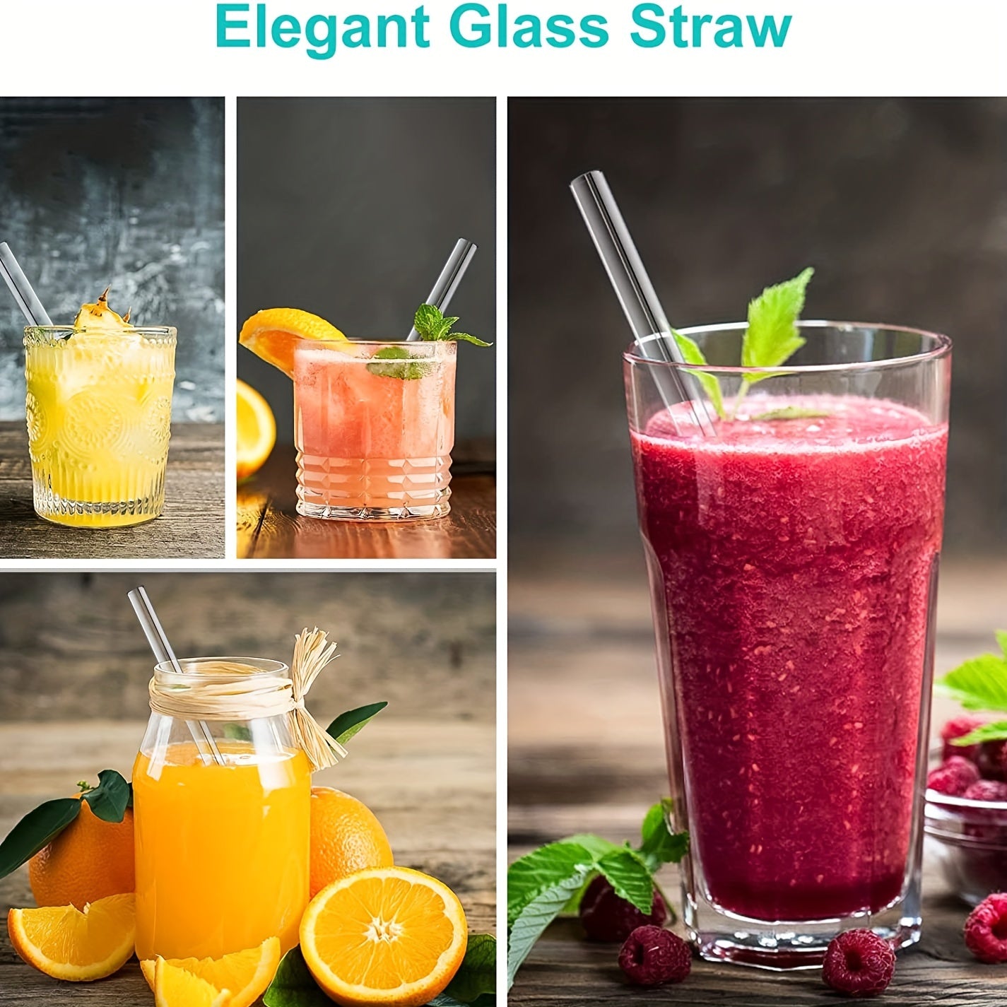 12 Pack Clear Glass Straws Shatter Resistant for Cocktails and Smoothies