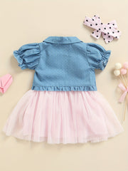 3pcs Baby Girls Denim Top & Cami Dress Set with Headband