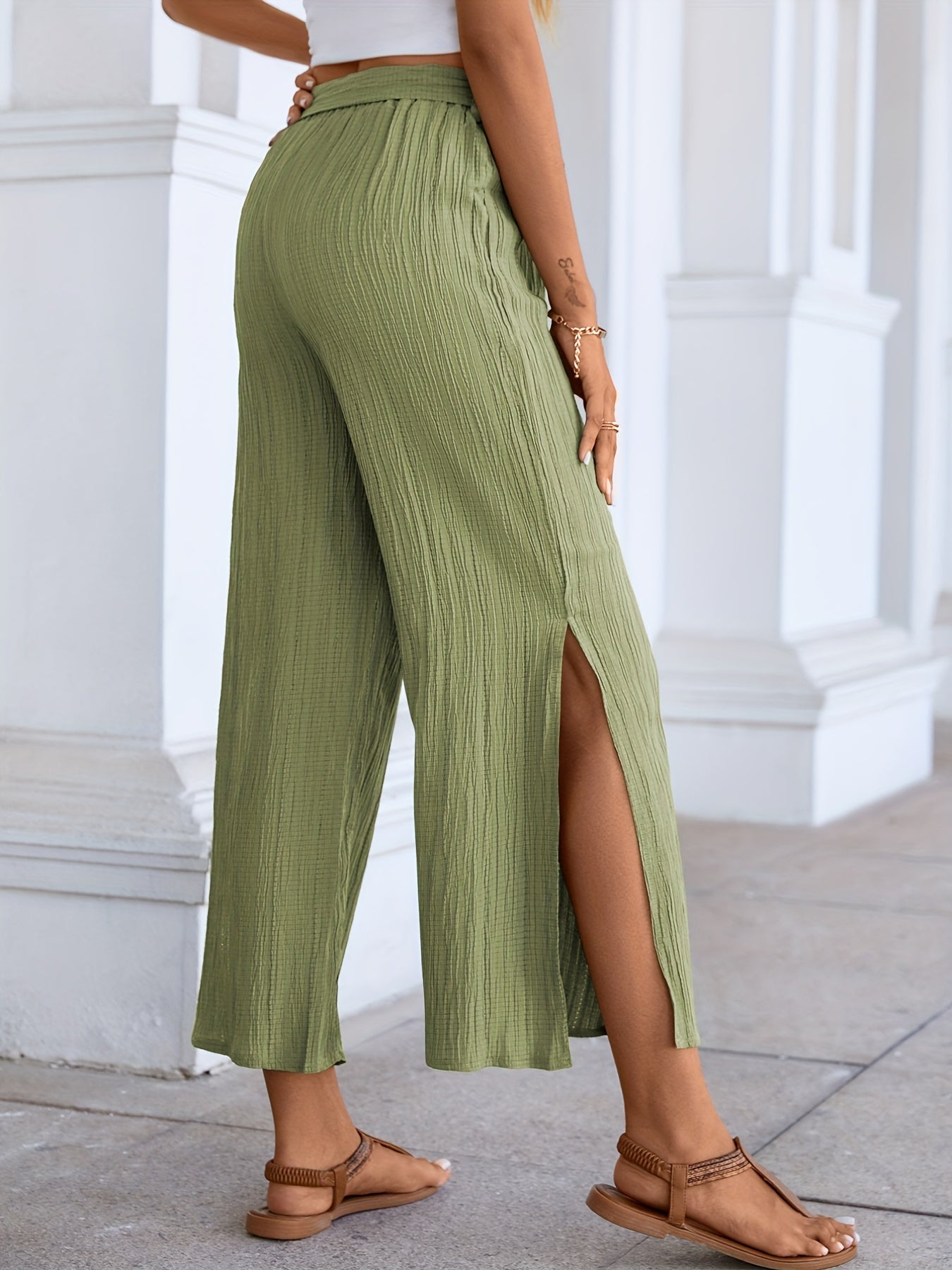 Split Wide Leg Pants Casual High Waist Summer Pants Women's Clothing