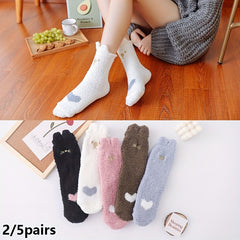 5 Pairs Heart Print Socks, Fuzzy Warm Women's Stockings