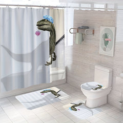 Dinosaur Pattern Shower Curtain Mat Set Waterproof 4pcs